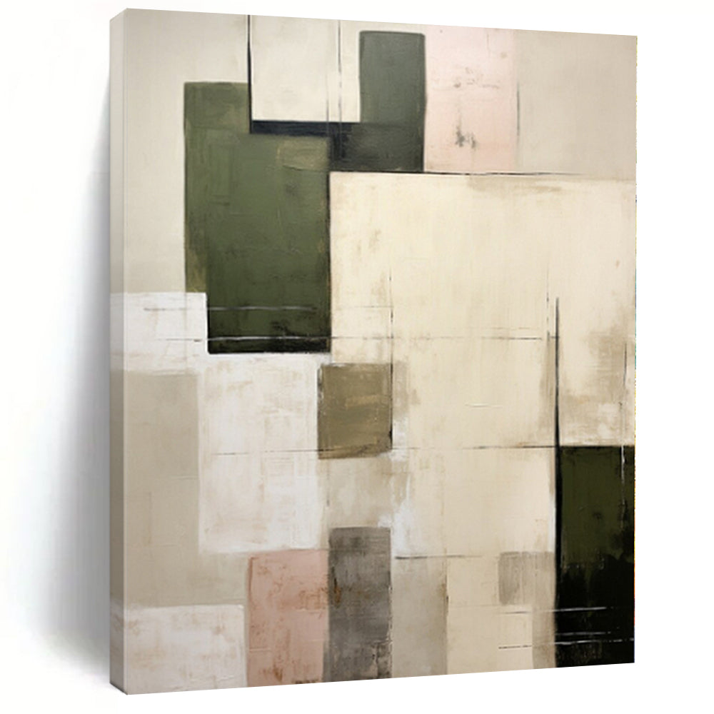 “Green - Neutral Block Composition” - Abstract Minimalist Painting CT0395