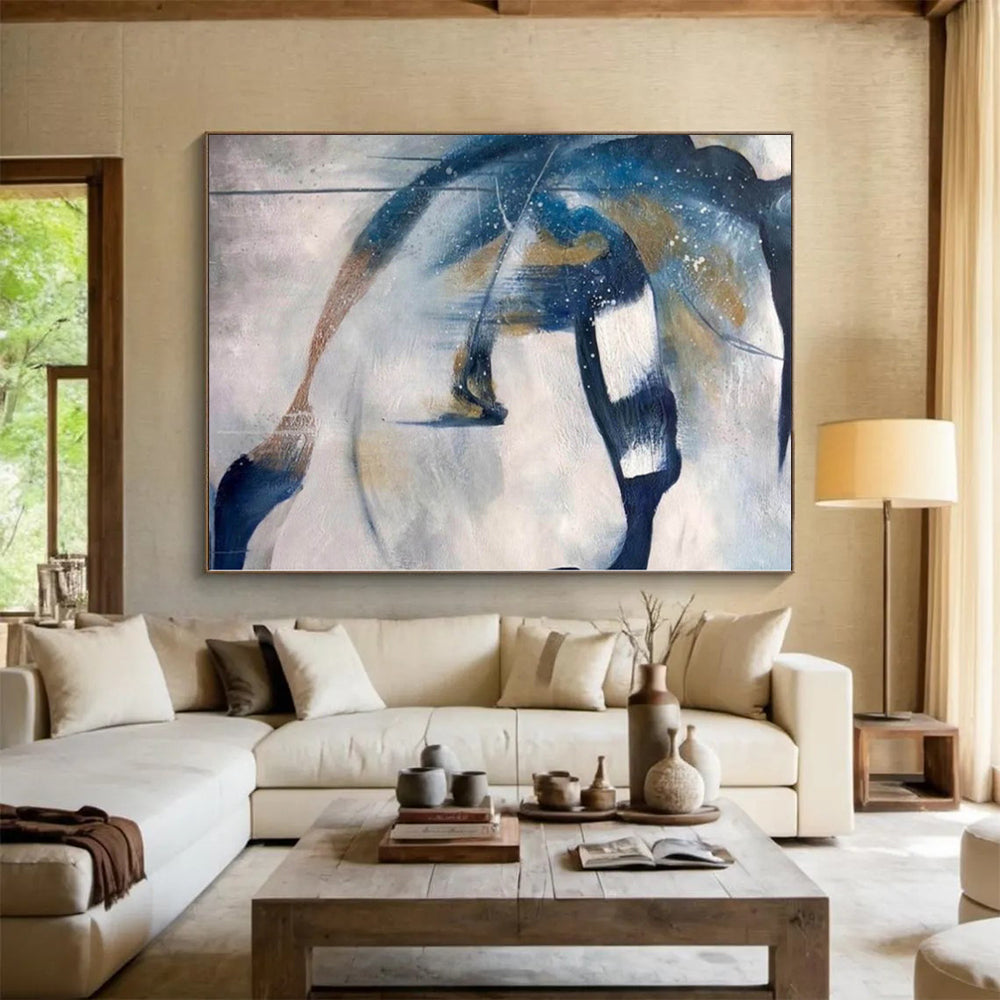 “Swirling Blue - Gold Abstract Flows” Abstract Acrylic Art CT0312