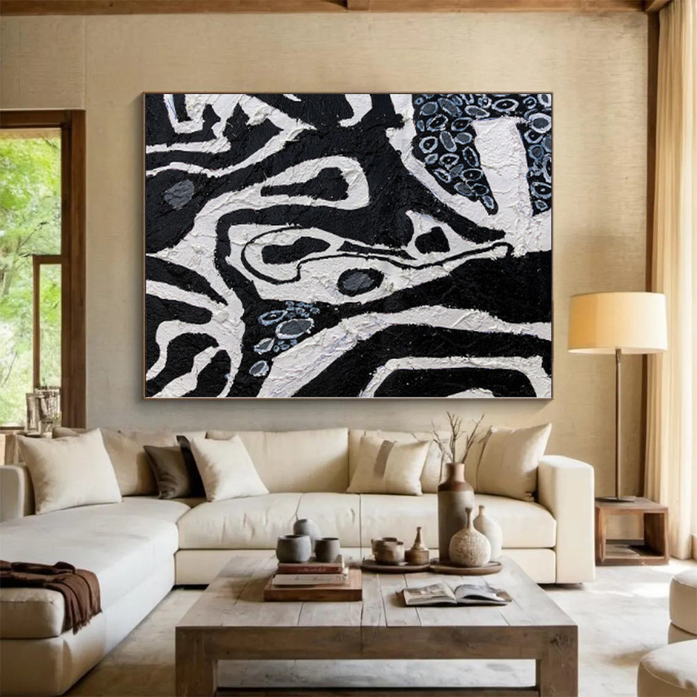 “Ink - Blot Creatures” - Abstract Art with Black, White, Gray, Blue CT0052