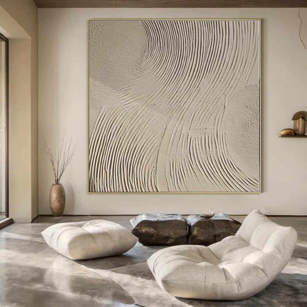 “Smooth Beige Waves” - Abstract Art with Beige, White CT0111