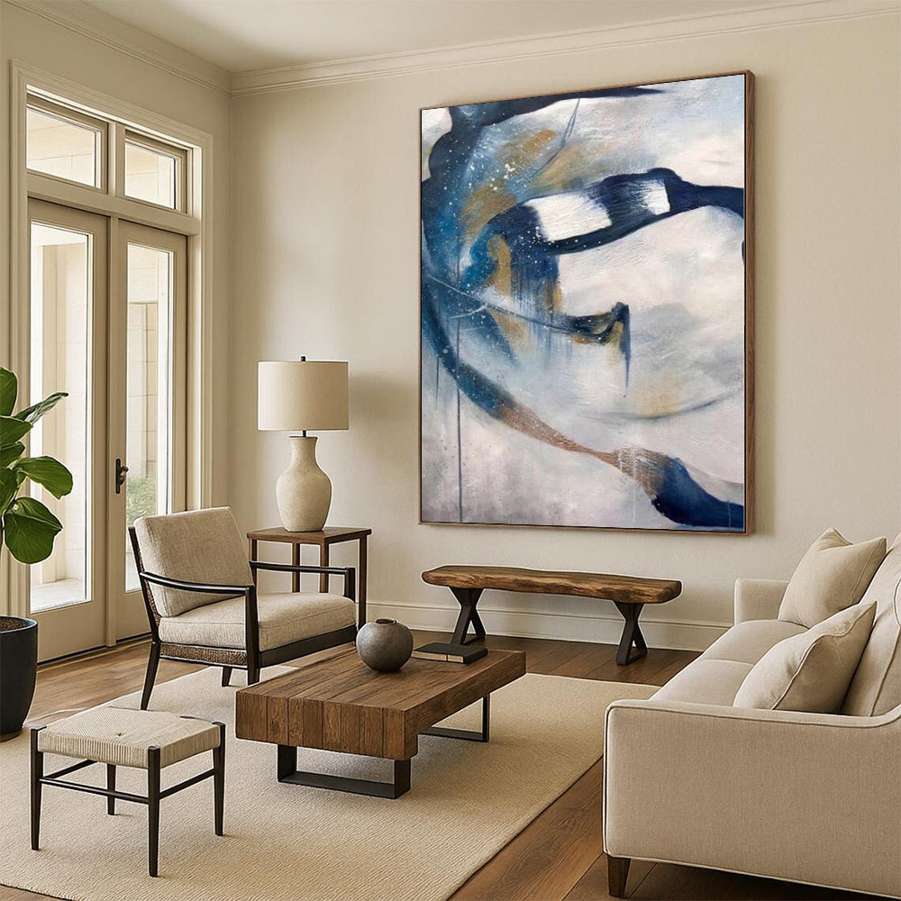 “Swirling Blue - Gold Abstract Flows” Abstract Acrylic Art CT0312