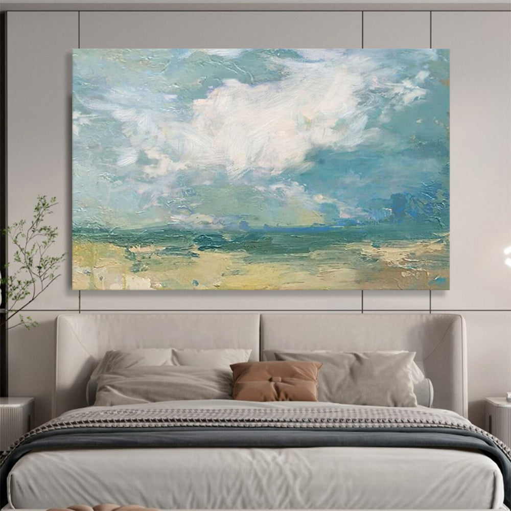 Abstract landscape with soft blue, green, and beige tones CT1663
