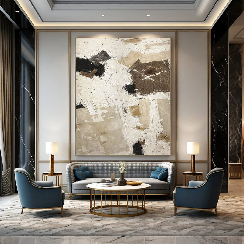 “Beige - Black Abstract Collage” Abstract Mixed - Media Creation CT0128