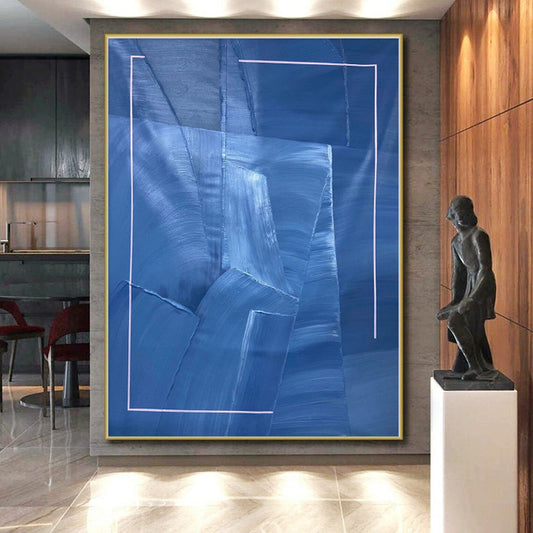 “Blue - White Geometric Abstraction” - Abstract Minimalist Art CT0458