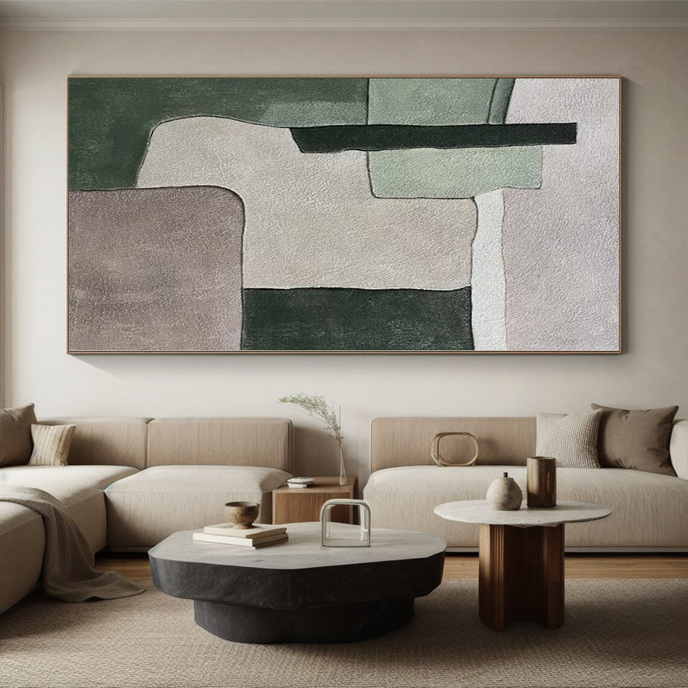 “Green, Gray & Purple Blocks: Subtle Abstraction” - Abstract Subtle - Toned Painting CT0392