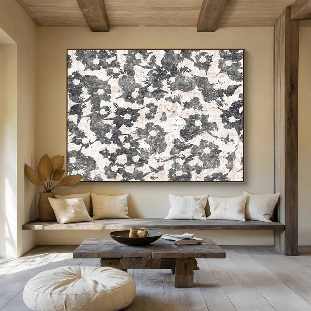 “Ink Blossoms” - Monochrome gray, white; bold, textured floral patterns CT1491