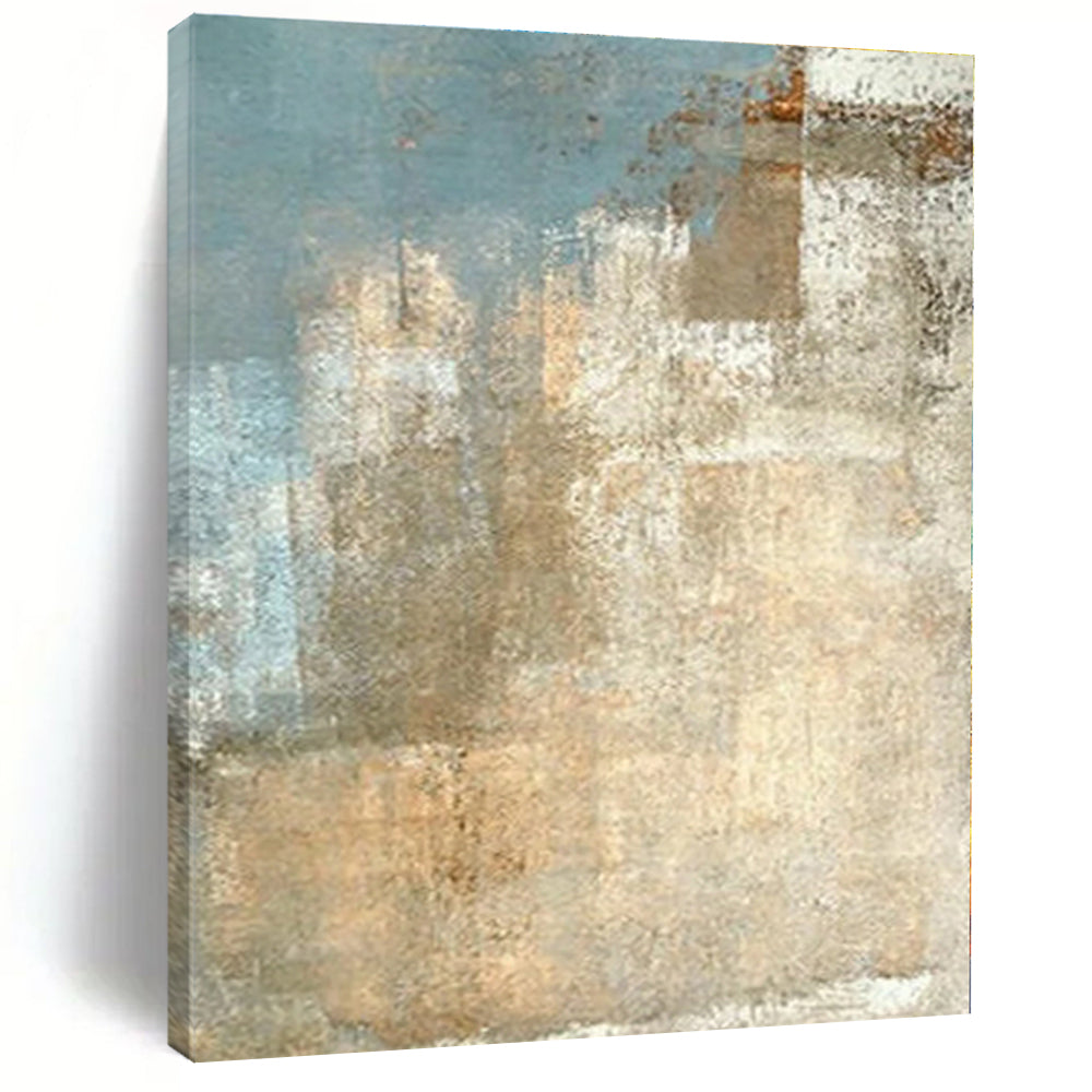 “Blue - Beige Textured Abstract”,Vintage - Inspired Abstract Oil Painting CT0568