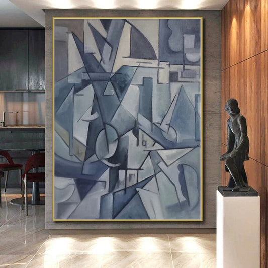 “Blue & Gray Cubist Abstraction” - Abstract Cubist - Style Painting CT0393