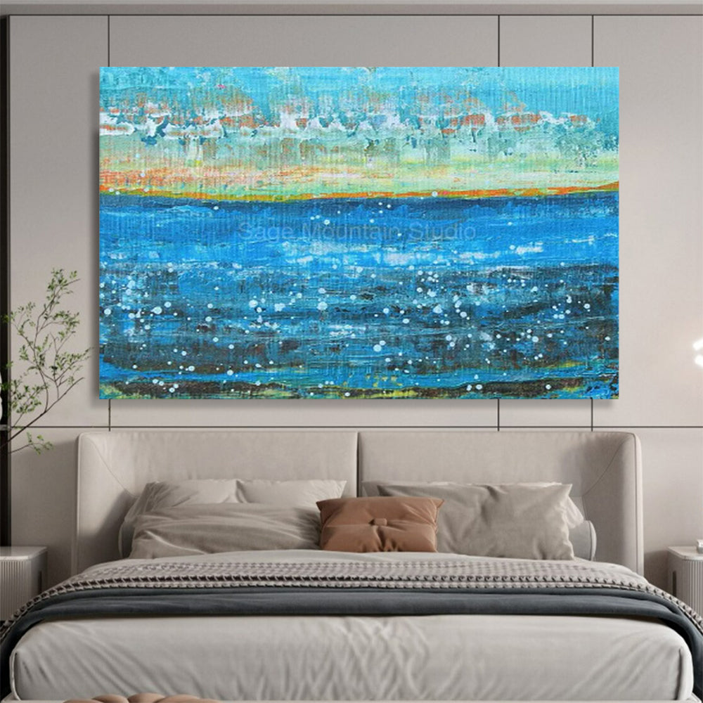 Blue Ocean with White Specks & Coastal Hues - Pointillist-Inspired Seaside Art CT1794