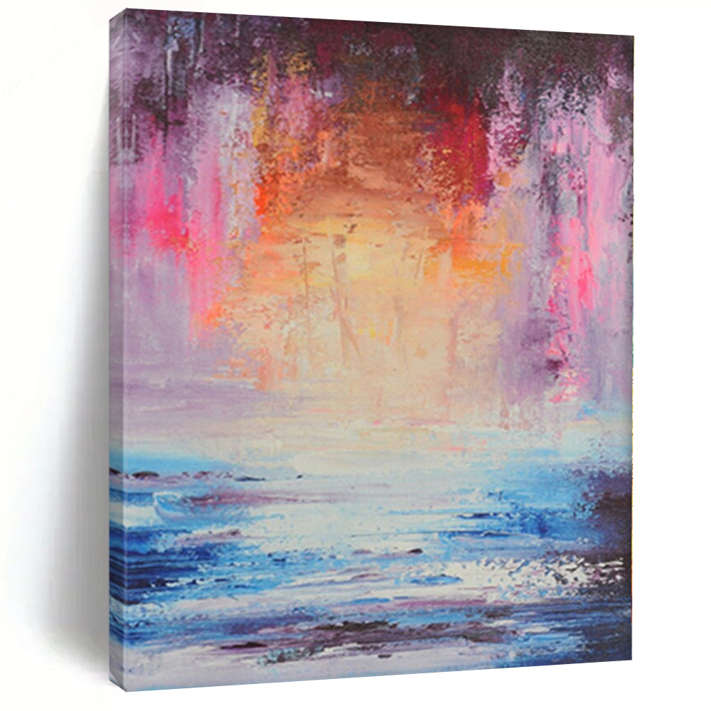 “Dreamy Coastal Sunset” - Abstract Art with Pink, Purple, Orange, Blue, White CT0058