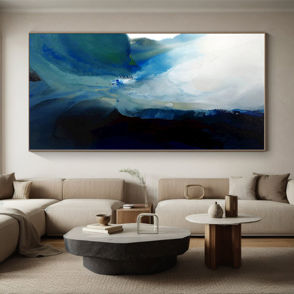 “Blue and Black Fluid Abstraction”,Abstract Fluid Art CT0587