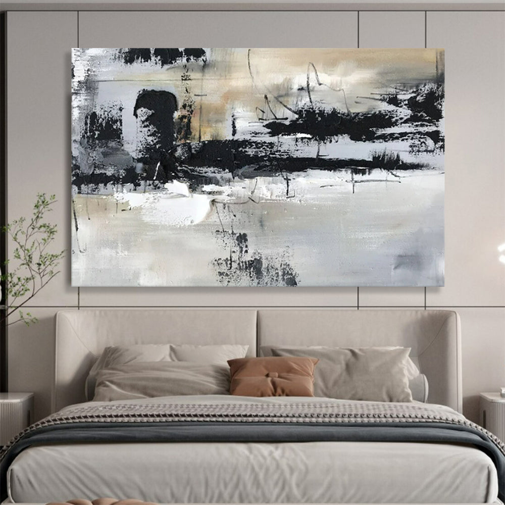 “Monochrome Chaos” - Black, white, gray; thick, messy brushstrokes and splatters CT1565