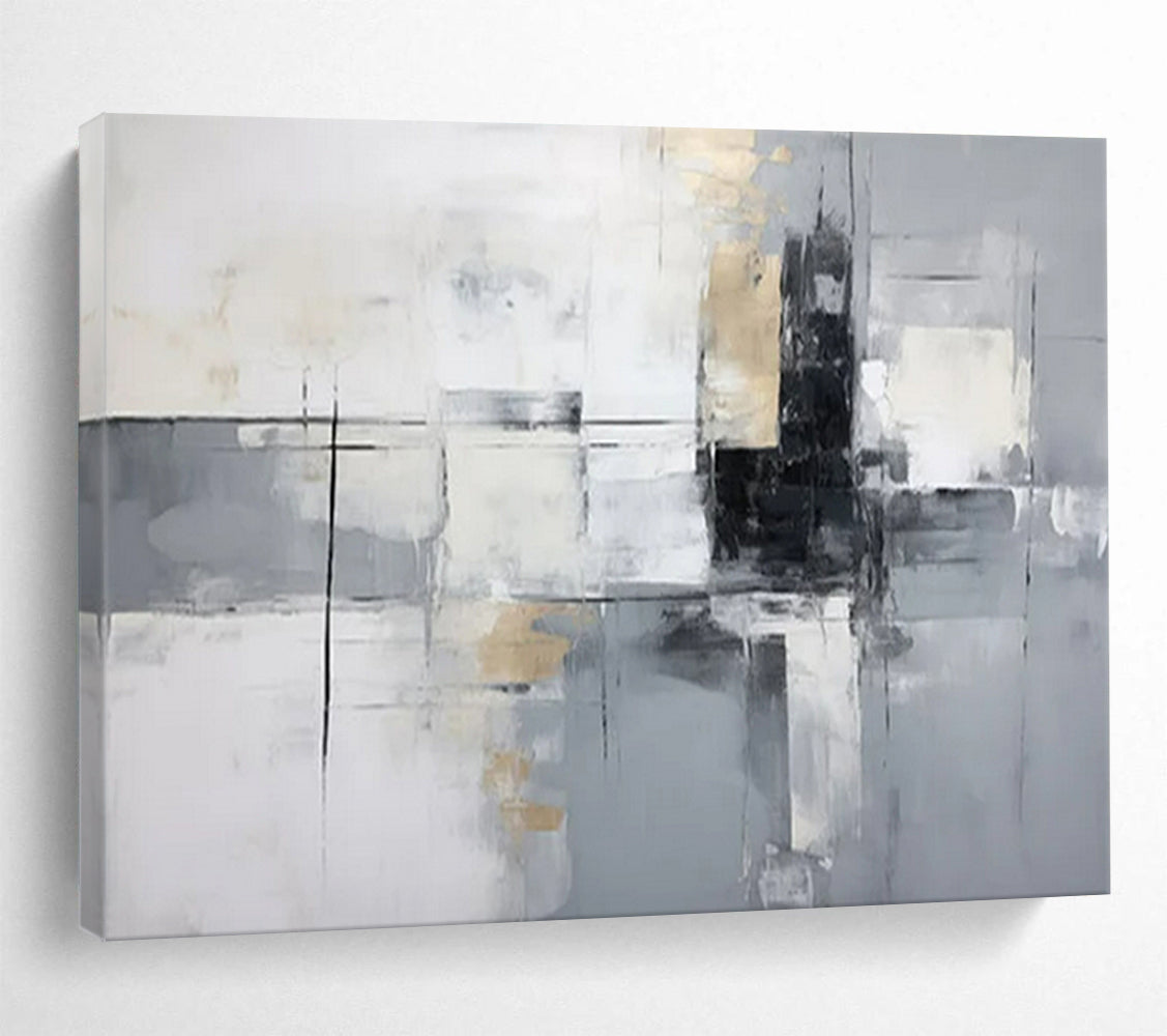 “Gray - Gold Grid” - White, gray, gold; intersecting lines and blocks with gold accents CT1574
