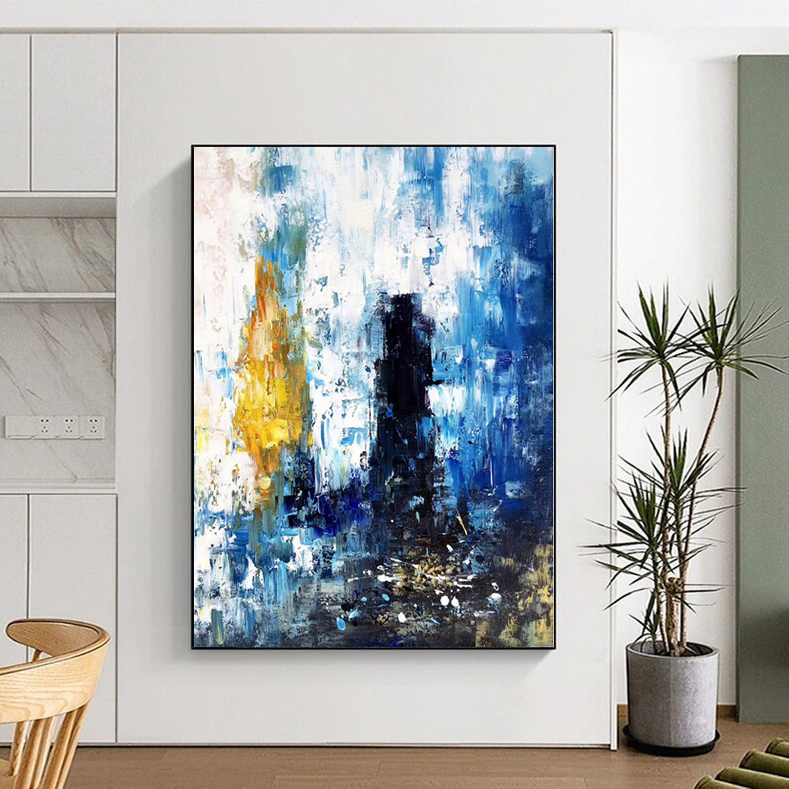“Blue - Yellow Abstract Cityscape”,Expressive Abstract Painting CT0381