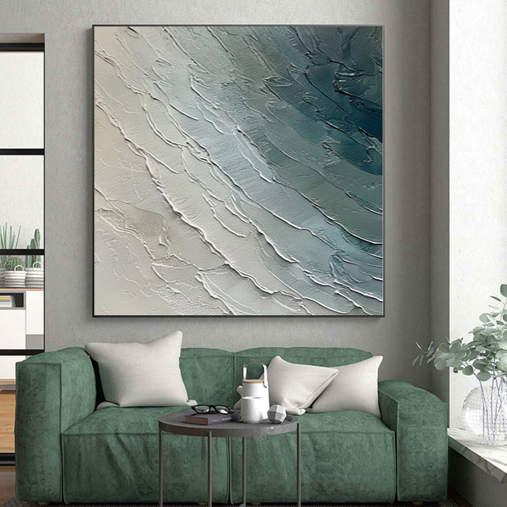 “Textured Sea Layers” - Abstract Acrylic with Shades of Blue, Gray, White CT0084