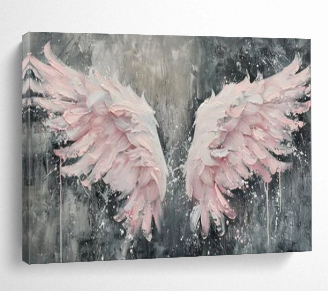 “Textured Pink Wings” - Pinks, grays; thick, sculptural pink wings against a dark background CT1618