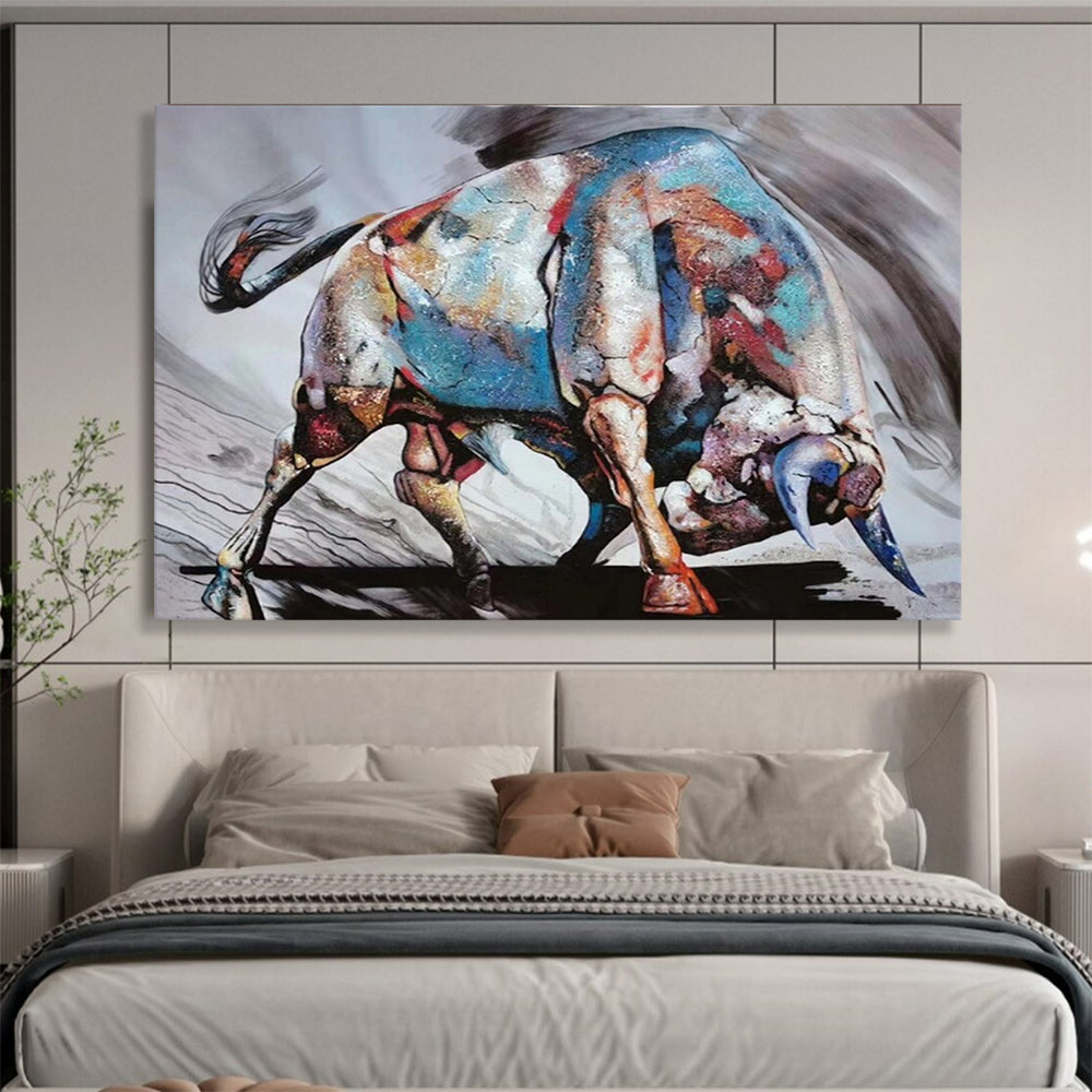 “Vibrant Bull of Colors” – Expressionistic Animal Oil Painting CT1747