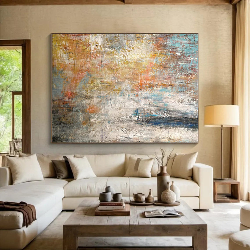 “Colorful Abstract Horizon” - Gold, orange, blue, gray; blended, vibrant horizon CT1584
