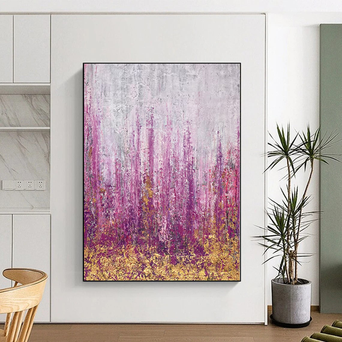 “Purple Reed Field” - Abstract Acrylic with Purple, Gold, Gray CT0064