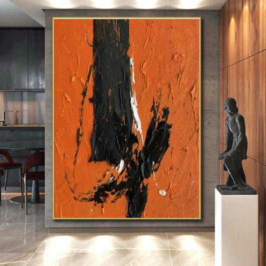 “Black - White - Orange Textured Strokes”,Abstract Expressionist Art CT0604