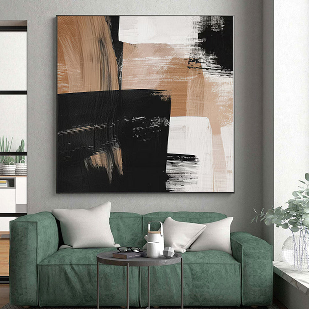 “Black - Beige Bold Abstraction” - Abstract Modernist Art CT0422