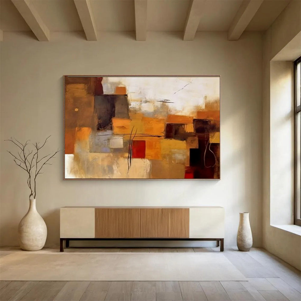 “Earthy Geometries” - Warm browns, beiges, grays; overlapping geometric blocks CT1505