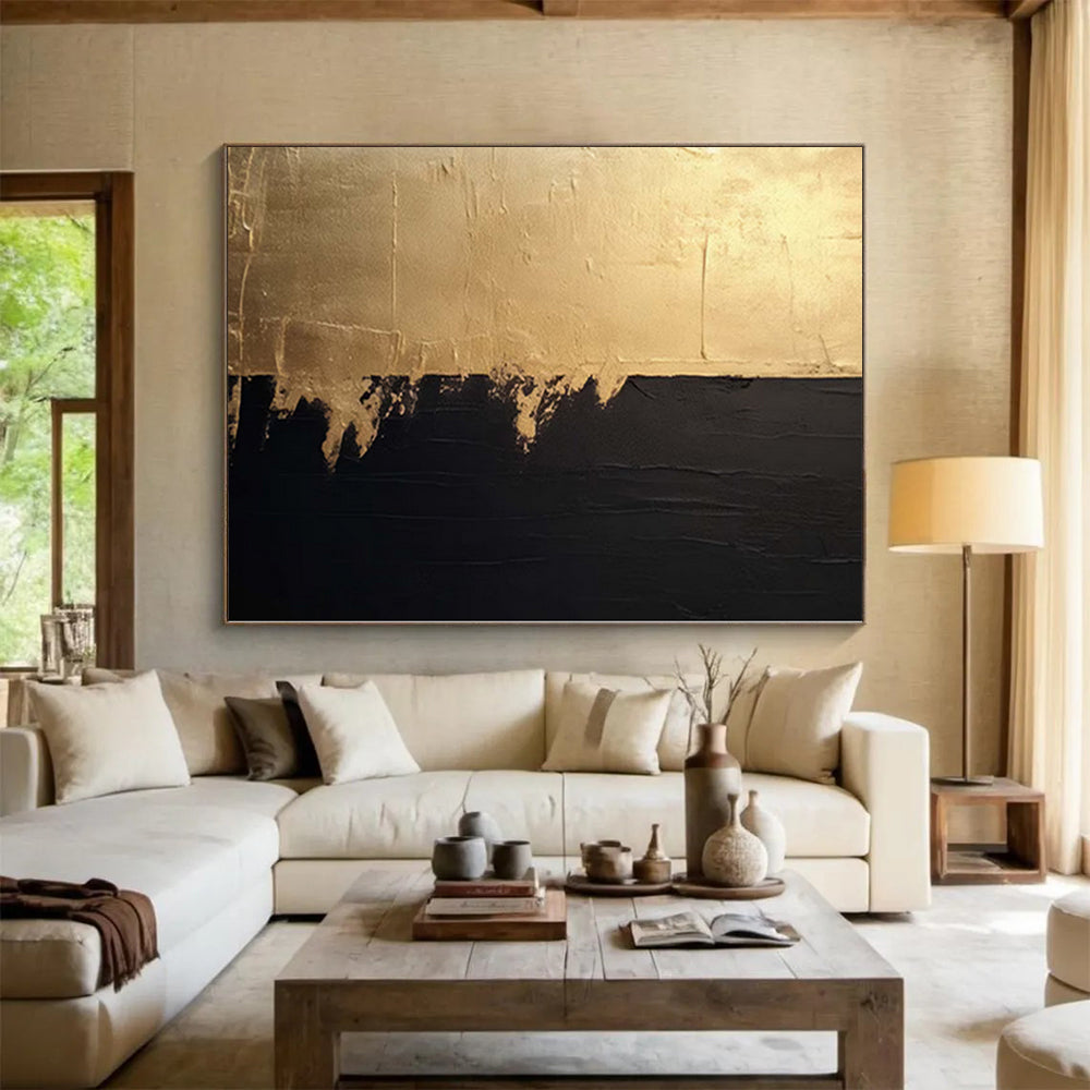 “Gold - black Textured Contrast” Minimalist Acrylic Art CT0233