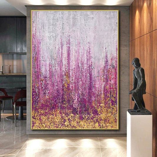 “Purple Reed Field” - Abstract Acrylic with Purple, Gold, Gray CT0064