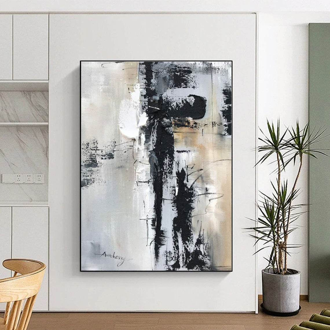 “Gray - Black - White Textured Abstraction” - Abstract Expressionist Art CT0501