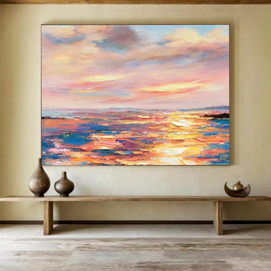 “Sunset Sea Symphony” – Impressionistic Seaside Oil Painting CT1736