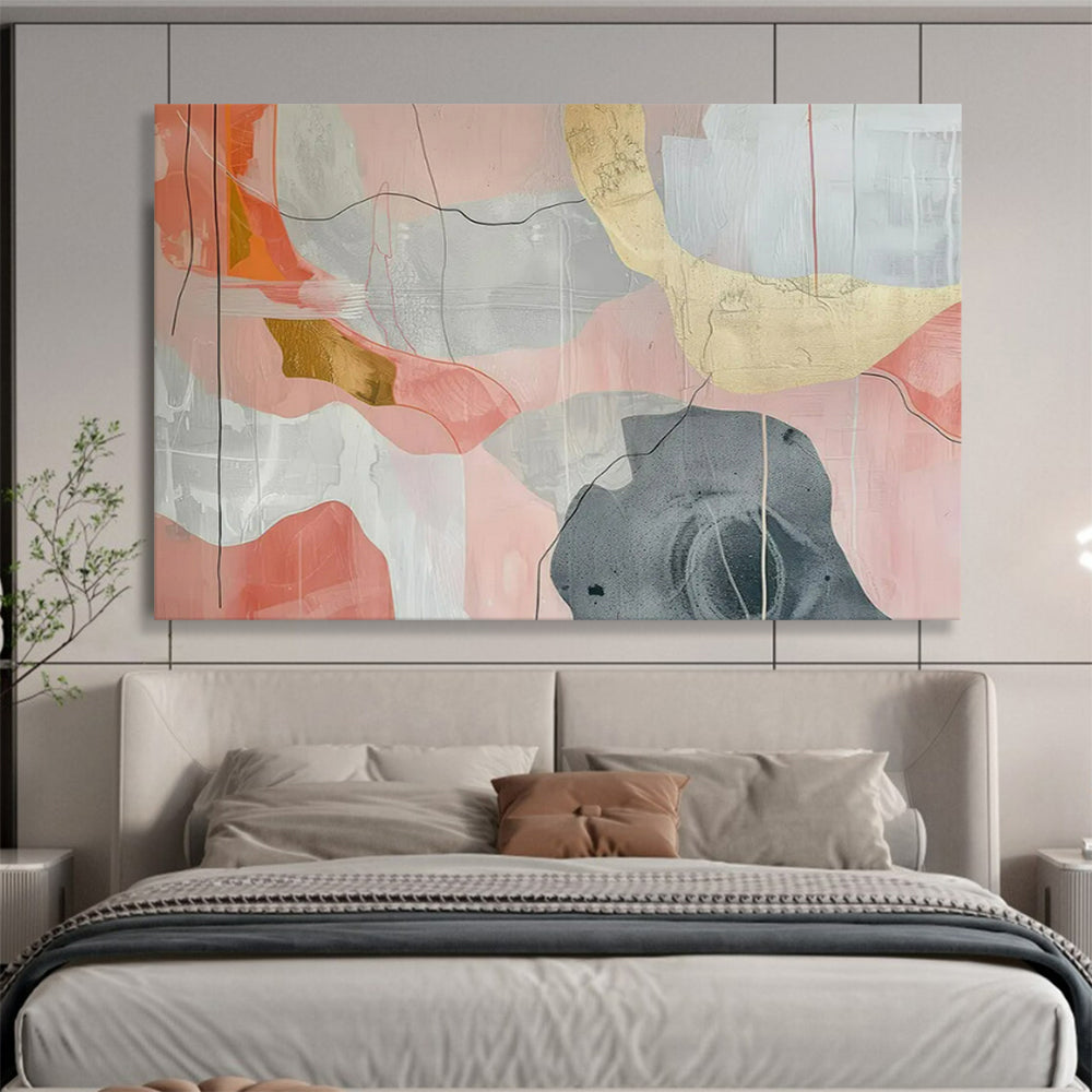 “Pink and Gray Abstract Shapes” – Minimalist Abstract Acrylic Painting CT1761