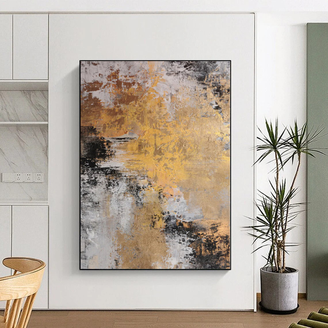 “Gilded Grunge” - Abstract Acrylic with Gold, Gray, Black Textures CT0014