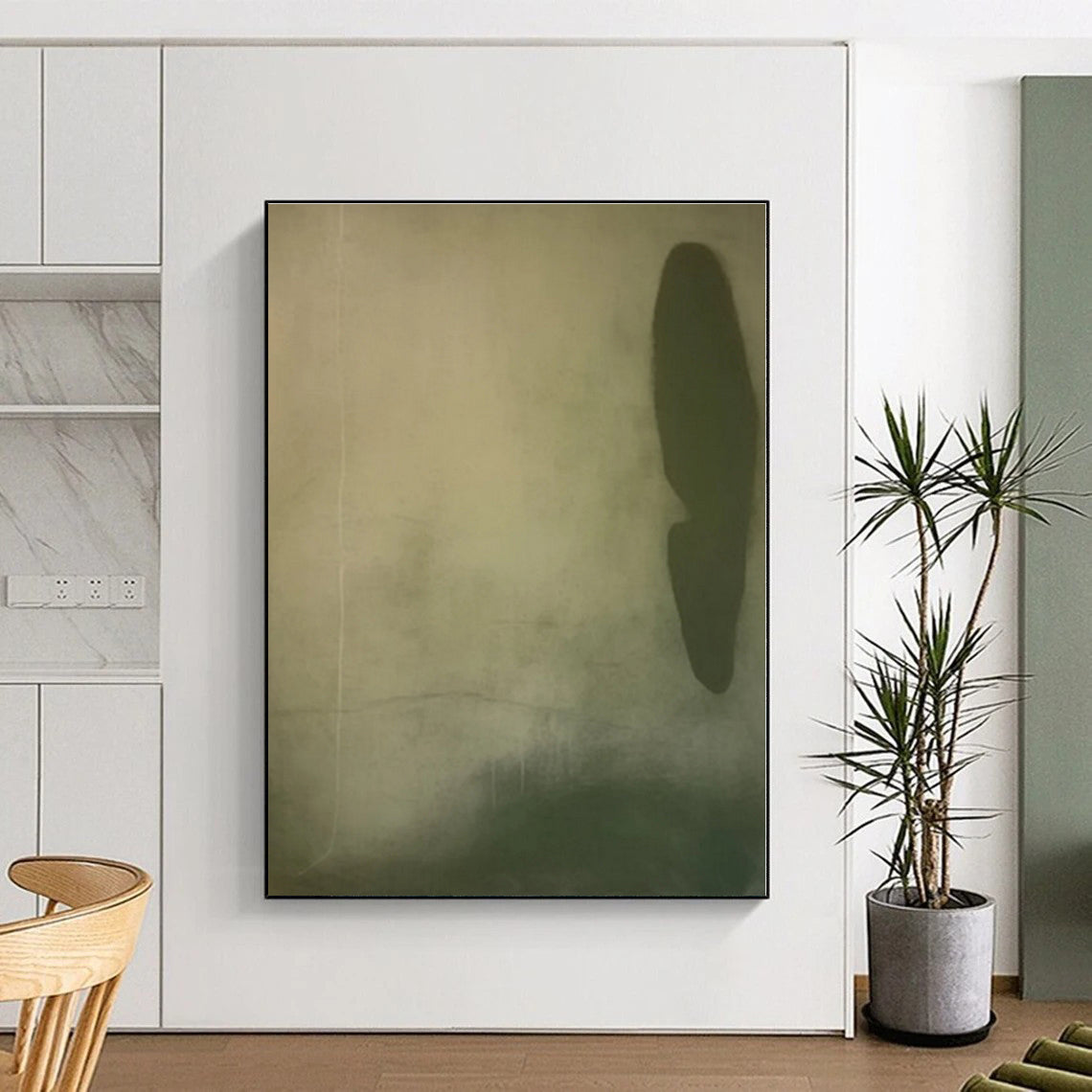 “Subtle Green and Beige Abstract”,Abstract Minimalist Oil Painting CT0577