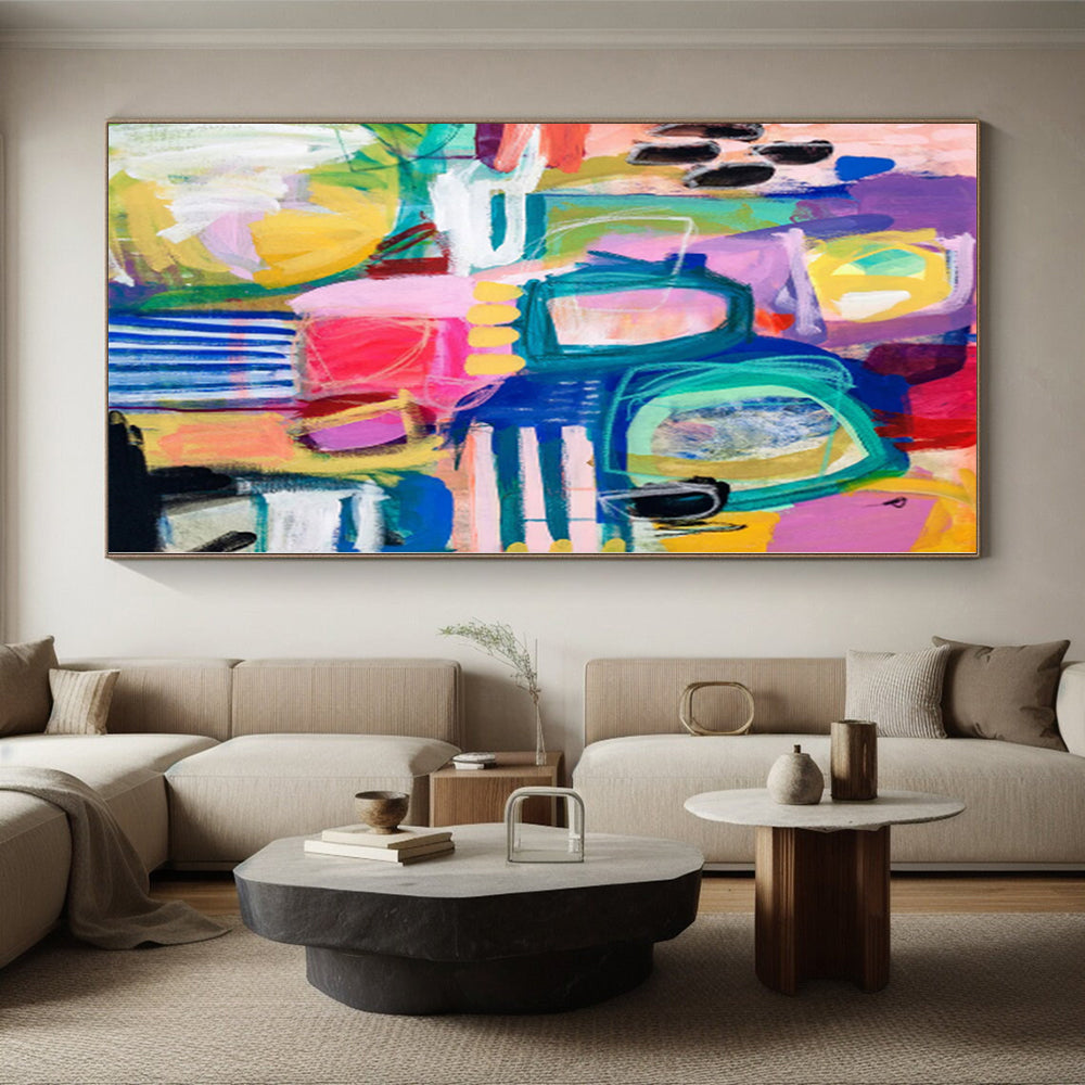 “Colorful Chaos Town” - Abstract Work with Pink, Purple, Blue, Yellow, Green CT0077