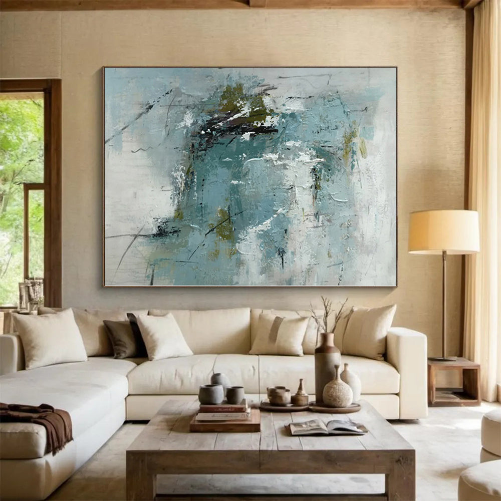 “Blue and Green Abstract with Dark Accents”,Nature - Inspired Abstract Painting CT0368