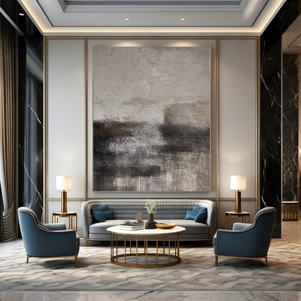 “Dark Gray Textured Abyss” - Abstract Painting with Gray, Black, Brown CT0112