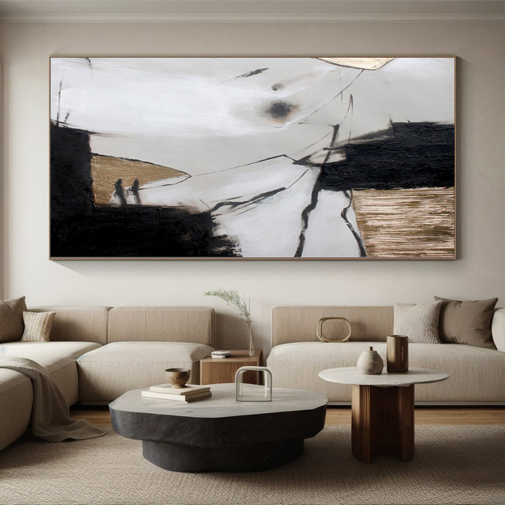 “Black - White - Gold Geometric Abstraction” Abstract Acrylic Art CT0255