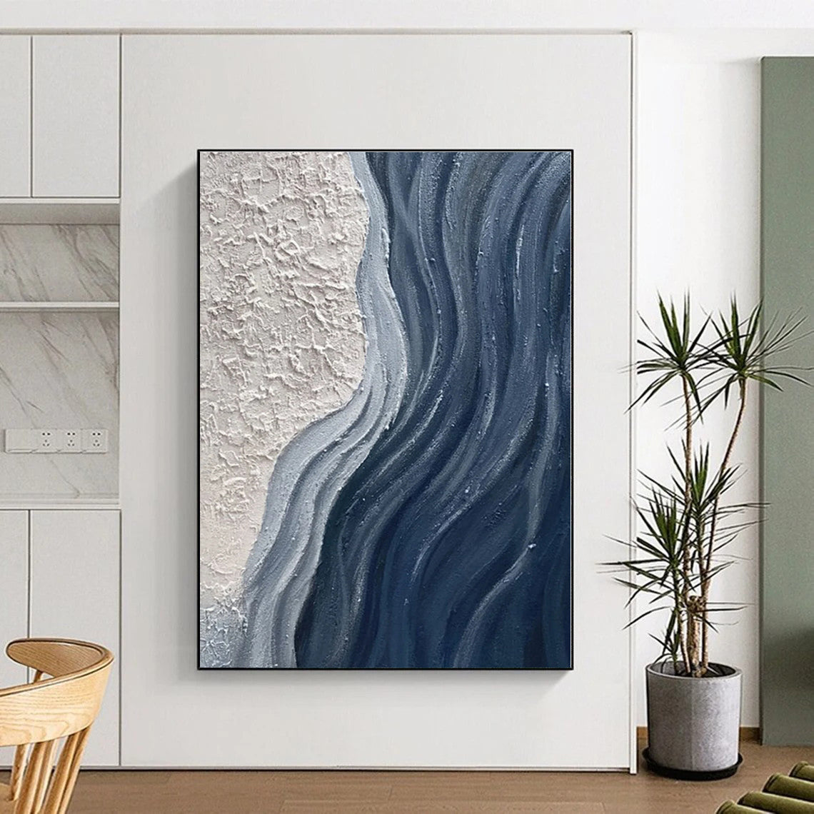“Textured Blue - White Flow” - Abstract Textural Art CT0425