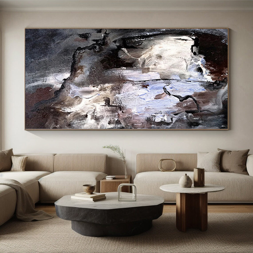 “Shadowed Faces” - Abstract Art with Gray, Brown, White, Blue CT0048
