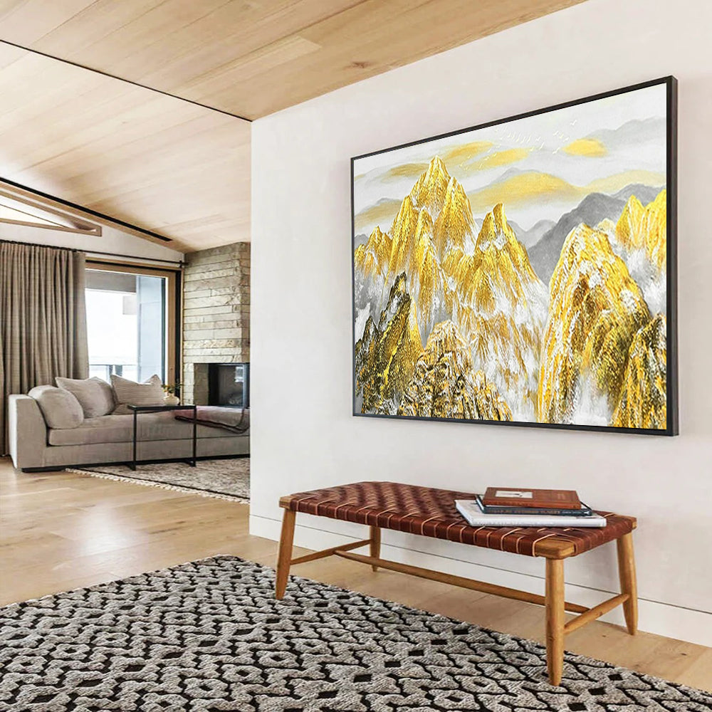 “Golden Mountain Majesty” - Gold, white, gray; painted mountains with a golden glow CT1556