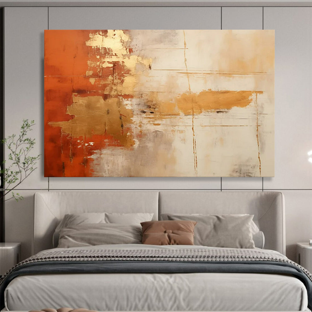 “Rust & Gold Fusion” - Orange, gold, gray, white; textured blocks and lines CT1571