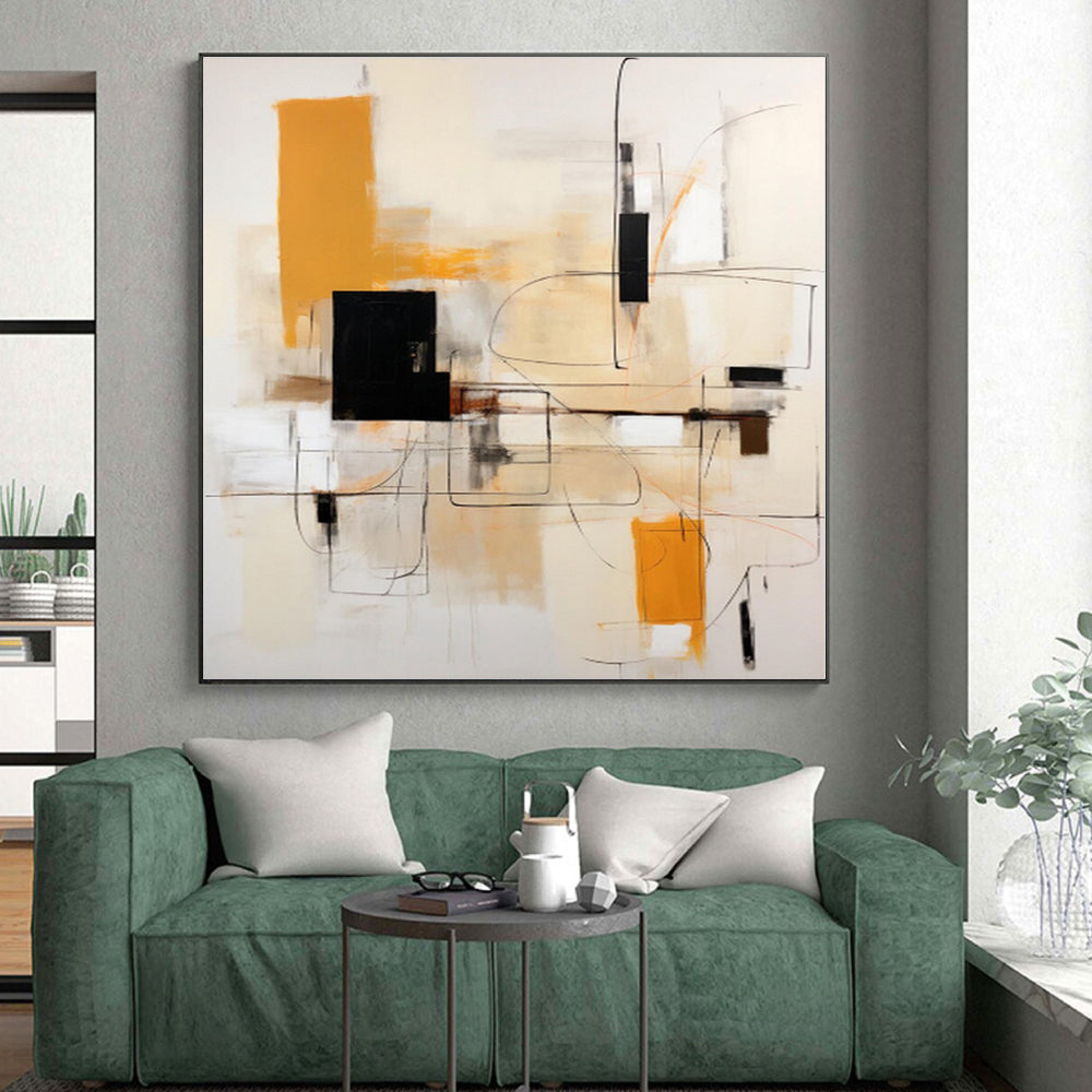 “Orange - Black Abstract Geometry” - Abstract Geometric Painting CT0404
