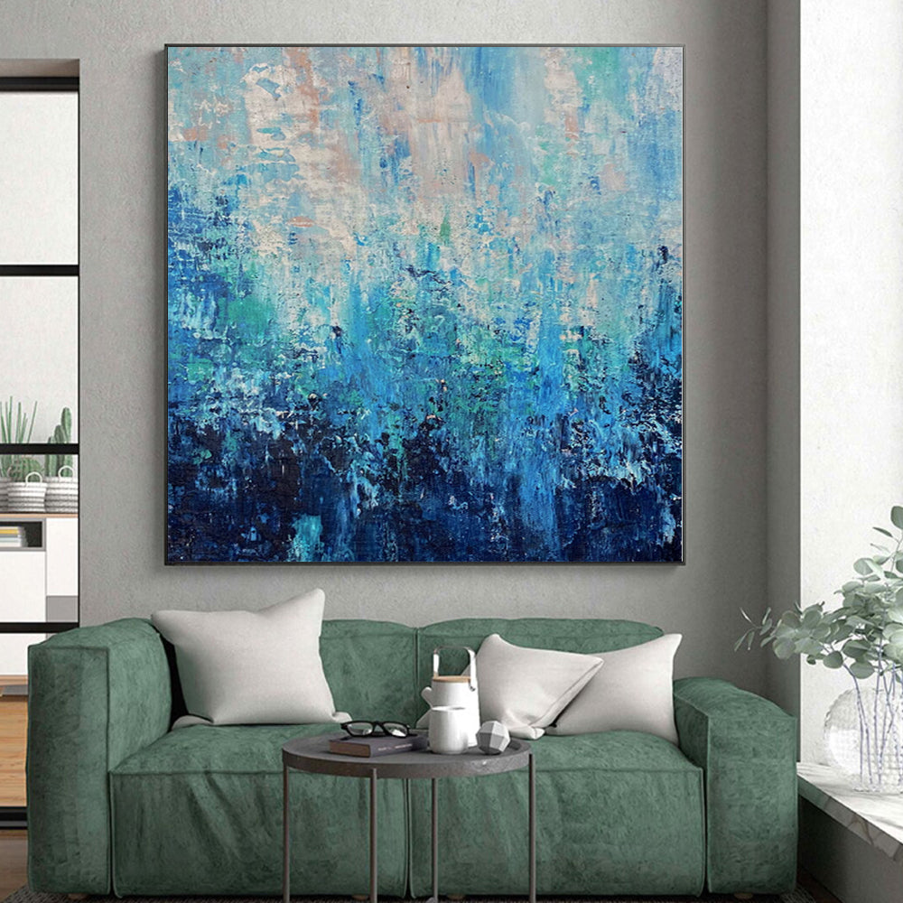 “Ocean Layers” - Abstract Art with Shades of Blue, Teal, White, Black CT0045