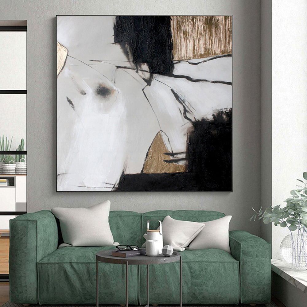 “Black - White - Gold Geometric Abstraction” Abstract Acrylic Art CT0255