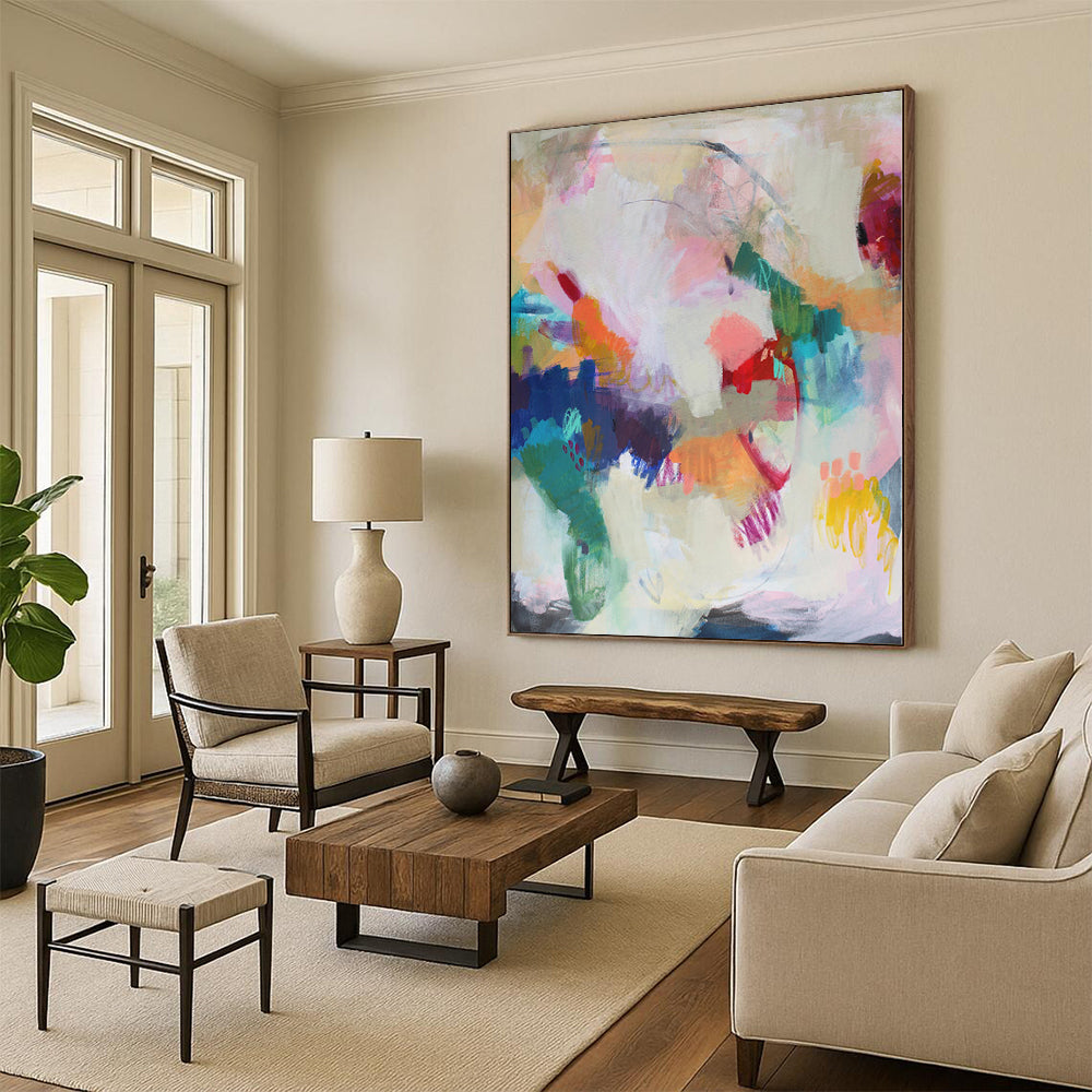 “Pastel Whimsy” - Abstract Acrylic with Soft Pinks, Oranges, Greens, Blues CT0094