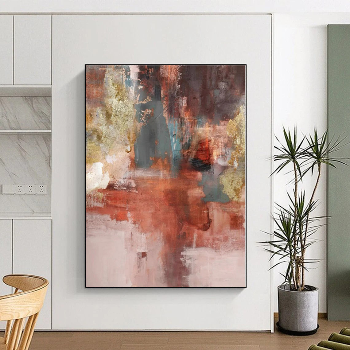 “Warm Tones with Gold Accents”,Abstract Textured Oil Painting CT0583
