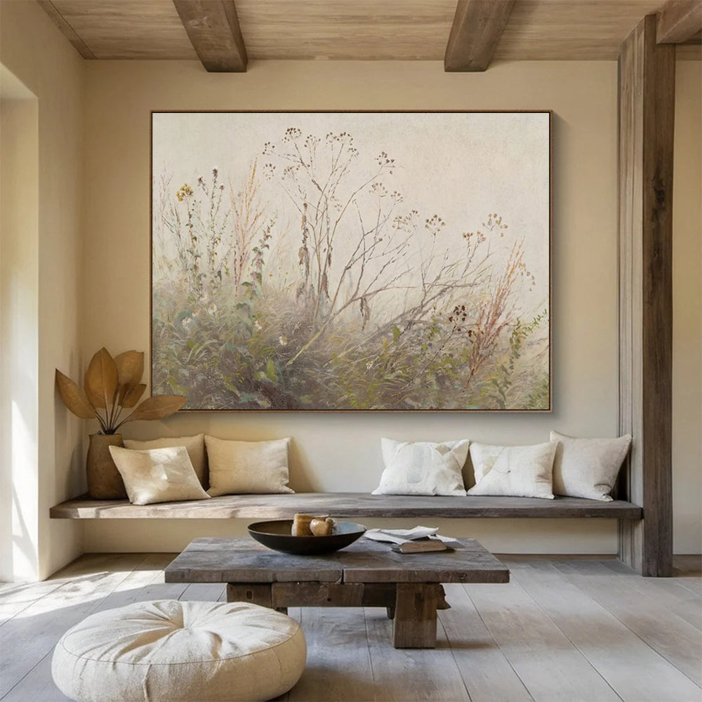 “Autumn Weeds” - Muted greens, browns, whites; delicate, faded plants in a gentle landscape CT1487