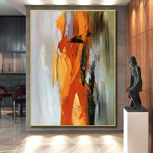 “Orange - Yellow - Grey Dynamic Impasto”,Abstract Expressionist Art CT0615