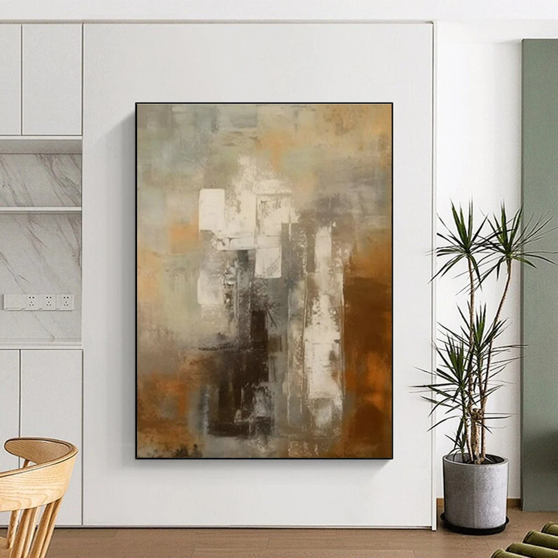 “Overlapping Shadows in Brown, Grey & White”,Constructivist Abstract Art CT0602