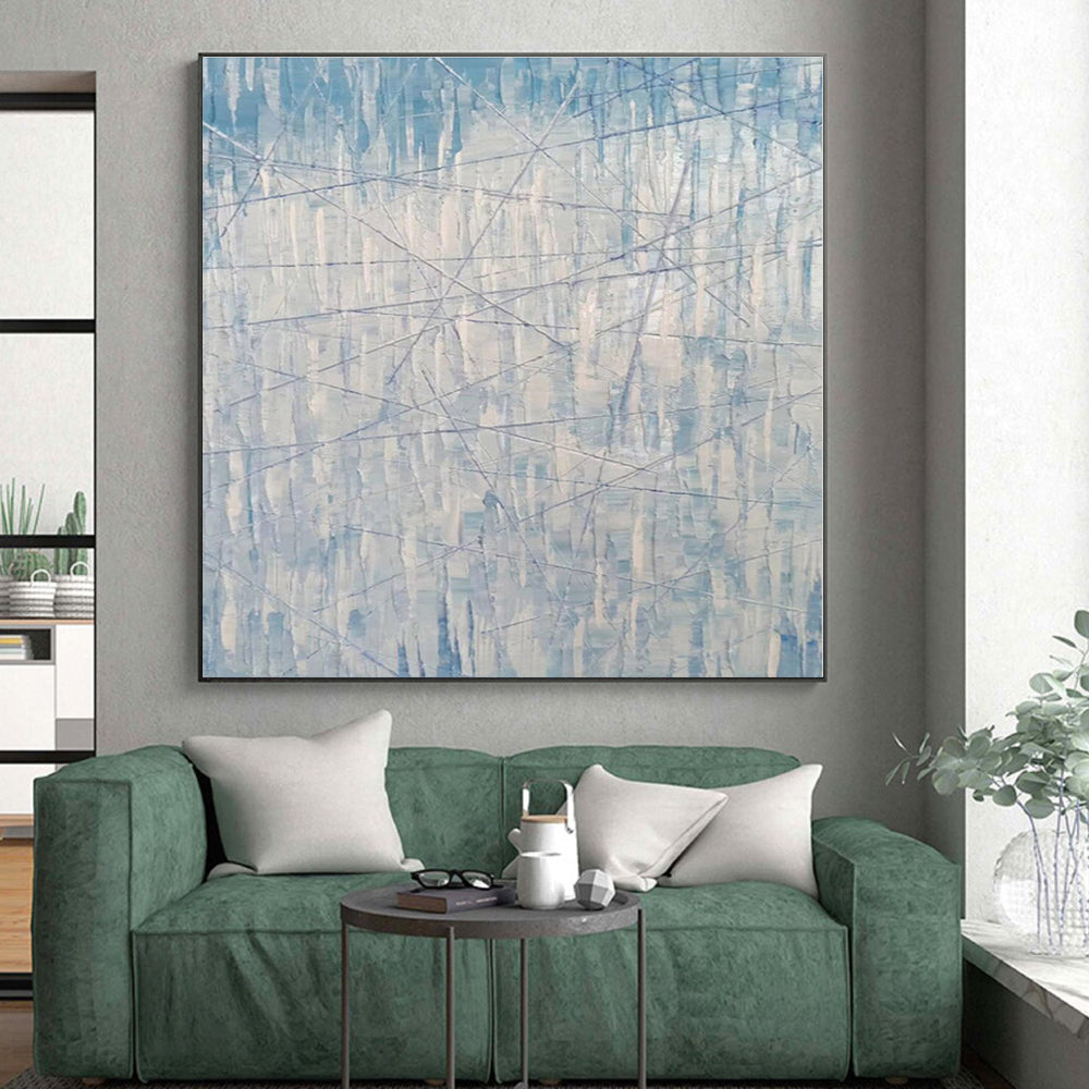 “Blue - White Linear Abstraction” - Abstract Minimalist Art CT0475